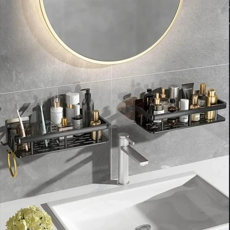ORGANIZADOR DE DUCHA ADHESIVO EN COLOR NEGRO Y DORADO - 1