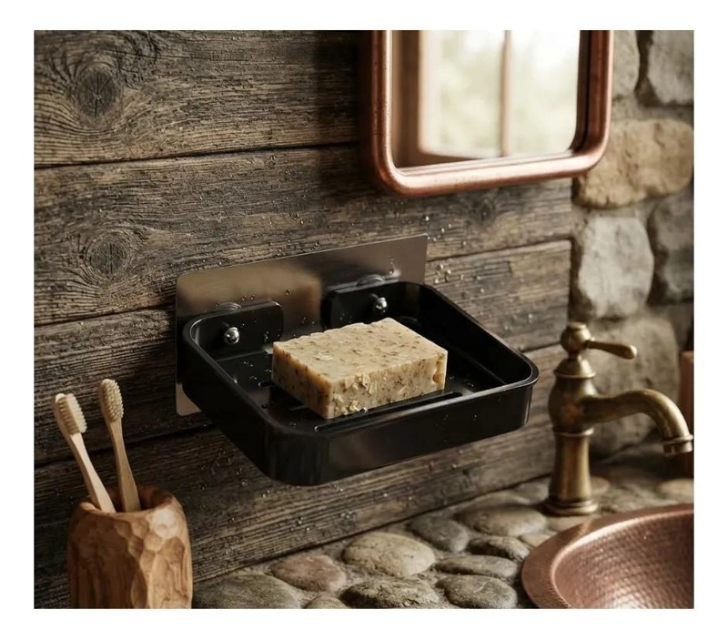 JABONERA ADHESIVA NEGRA MODERNA PARA BAÑO Y COCINA - 5