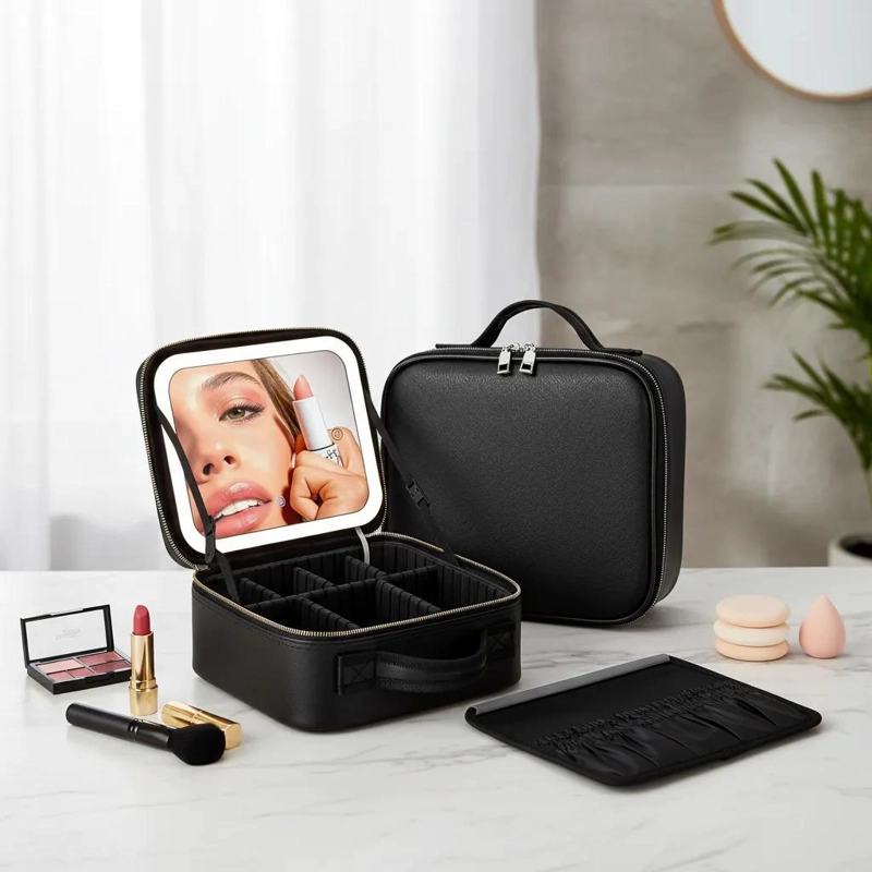 ORGANIZADOR DE BELLEZA CON ESPEJO Y LUZ LED PORTATIL - 1