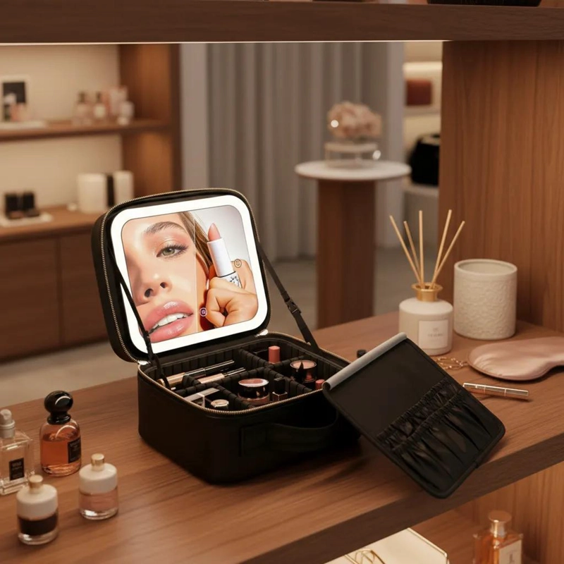 ORGANIZADOR DE BELLEZA CON ESPEJO Y LUZ LED PORTATIL - 5