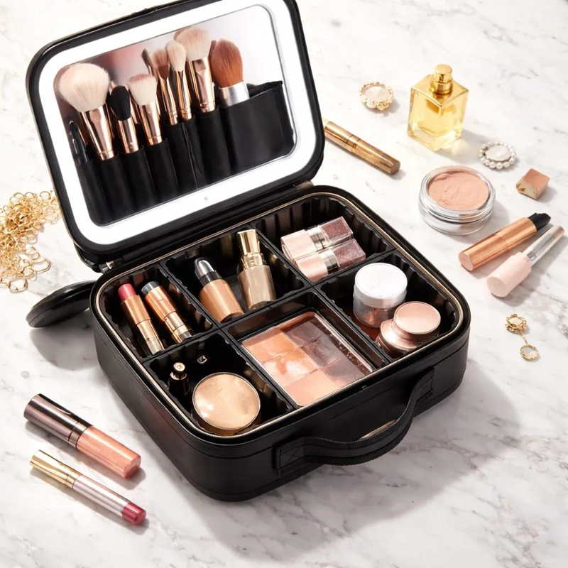 ORGANIZADOR DE BELLEZA CON ESPEJO Y LUZ LED PORTATIL - 6