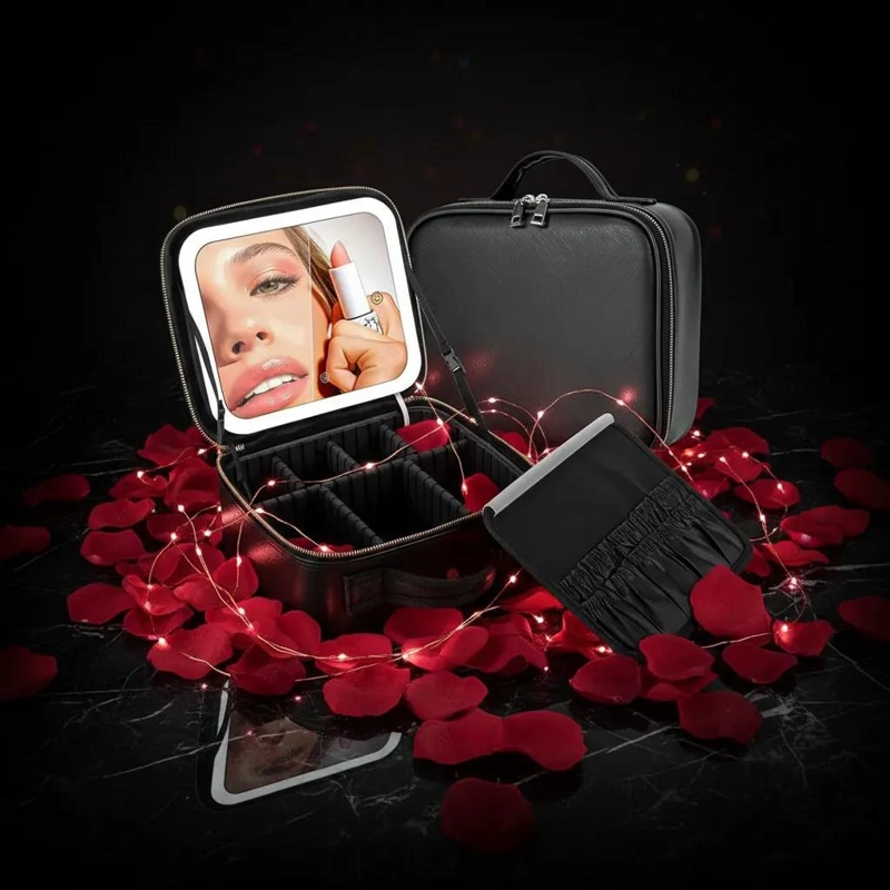 ORGANIZADOR DE BELLEZA CON ESPEJO Y LUZ LED PORTATIL - 7