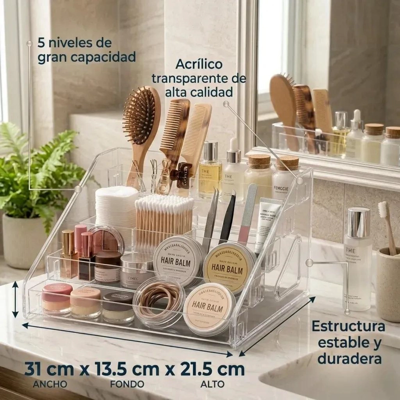 ORGANIZADOR ACRILICO DE BAÑO CON 5 NIVELES PARA ACCESORIOS - 4