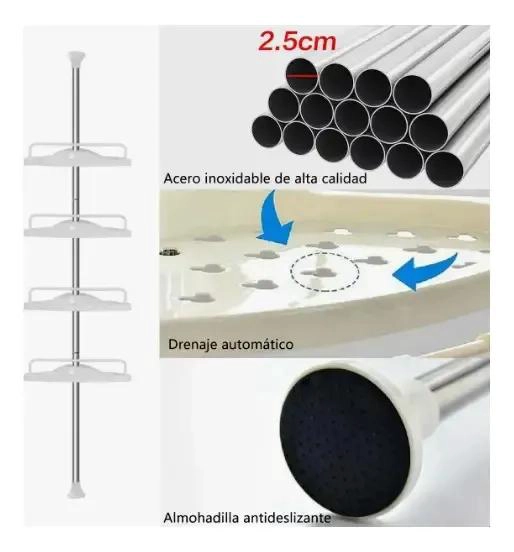 ORGANIZADOR ESQUINERO DUCHA BAÑO MULTIUSO AJUSTABLE 4 NIVELES - 6