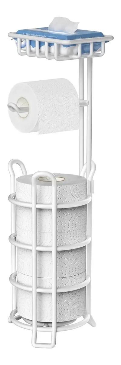 SOPORTE DE PAPEL HIGIE NICO DE PIE CON ESTANTE BLANCO - 1