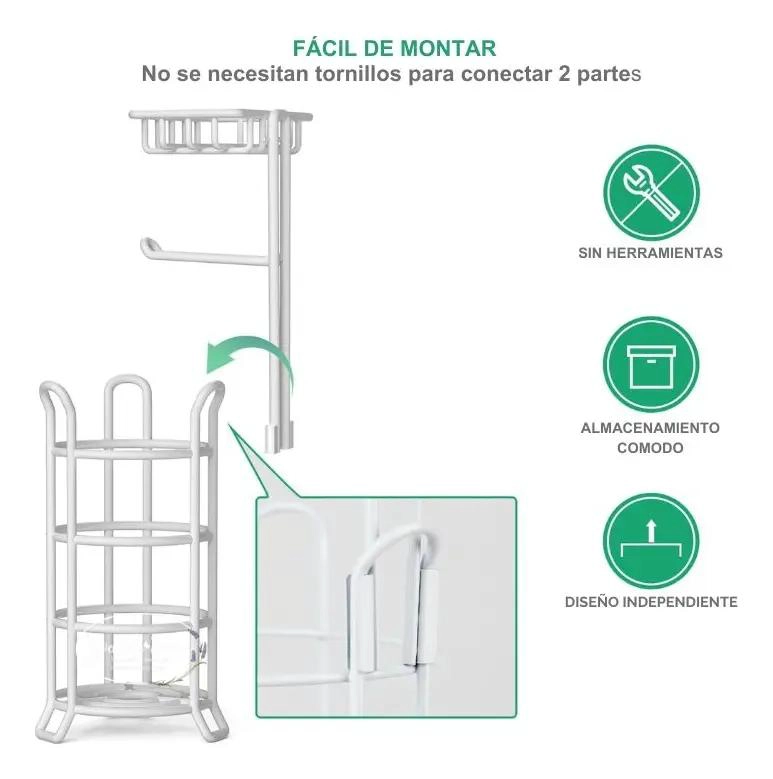 SOPORTE DE PAPEL HIGIE NICO DE PIE CON ESTANTE BLANCO - 3