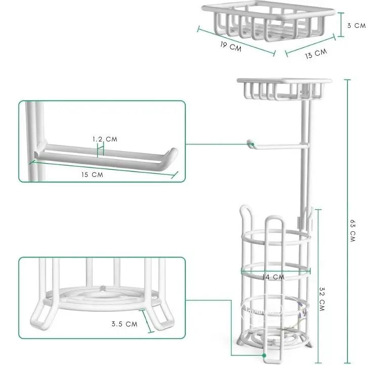 SOPORTE DE PAPEL HIGIE NICO DE PIE CON ESTANTE BLANCO - 4
