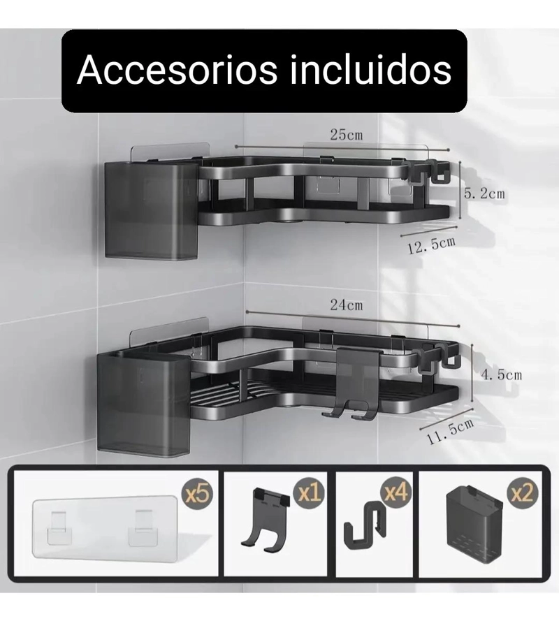 ORGANIZADOR ESQUINERO ADHESIVO PARA DUCHA DE METAL - 4