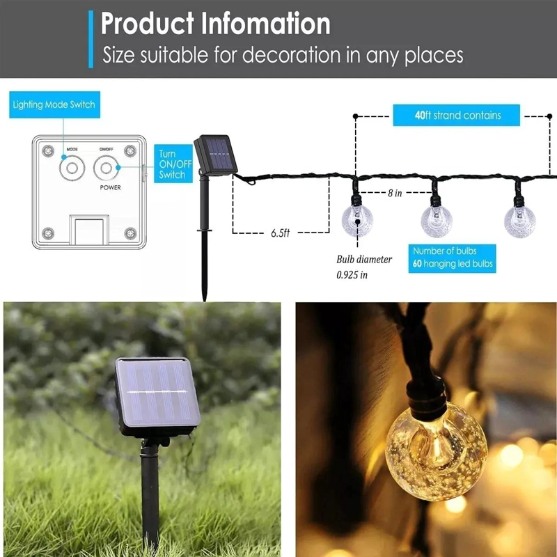 CADENA DE LUCES SOLARES DE 80 LED PARA JARDIN Y EVENTOS - 2