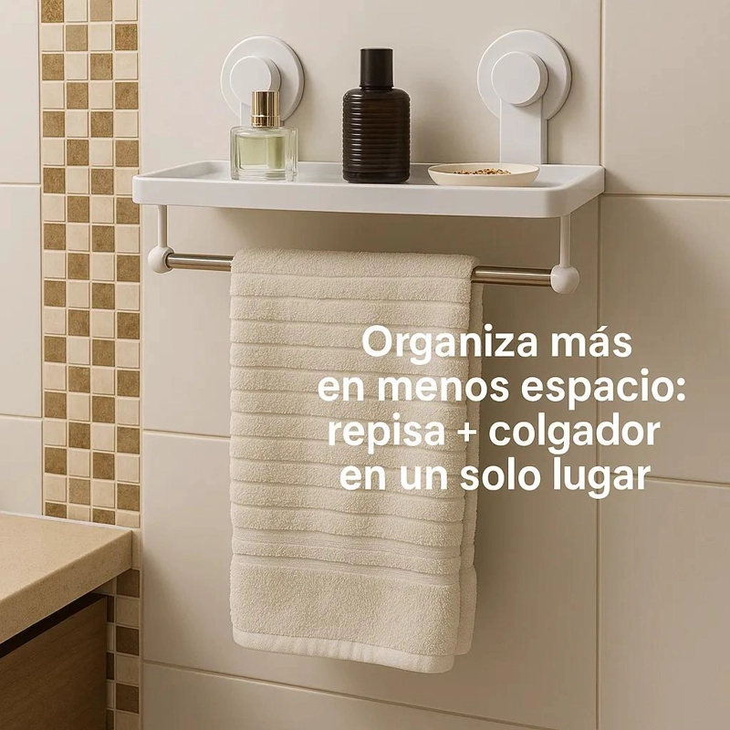 REPISA DE BAÑO CON ADHESIVO Y PORTA TOALLA FUNCIONAL - 1