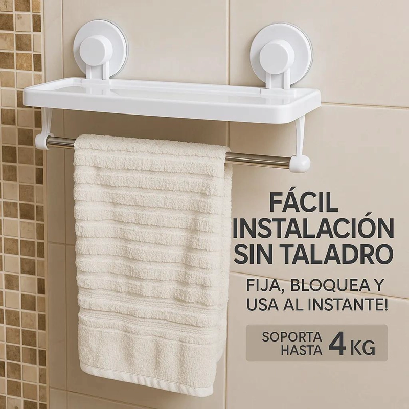 REPISA DE BAÑO CON ADHESIVO Y PORTA TOALLA FUNCIONAL - 2