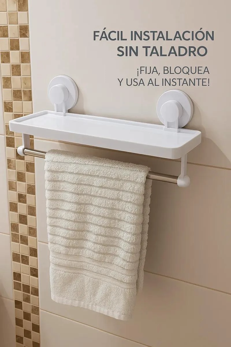 REPISA DE BAÑO CON ADHESIVO Y PORTA TOALLA FUNCIONAL - 3