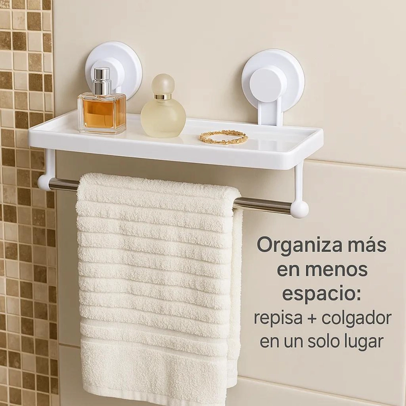 REPISA DE BAÑO CON ADHESIVO Y PORTA TOALLA FUNCIONAL - 4