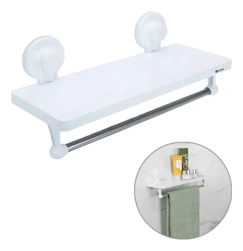 ESTANTE ORGANIZADOR DE DUCHA Y TOALLERO CON VENTOSA ADHESIVA - 1