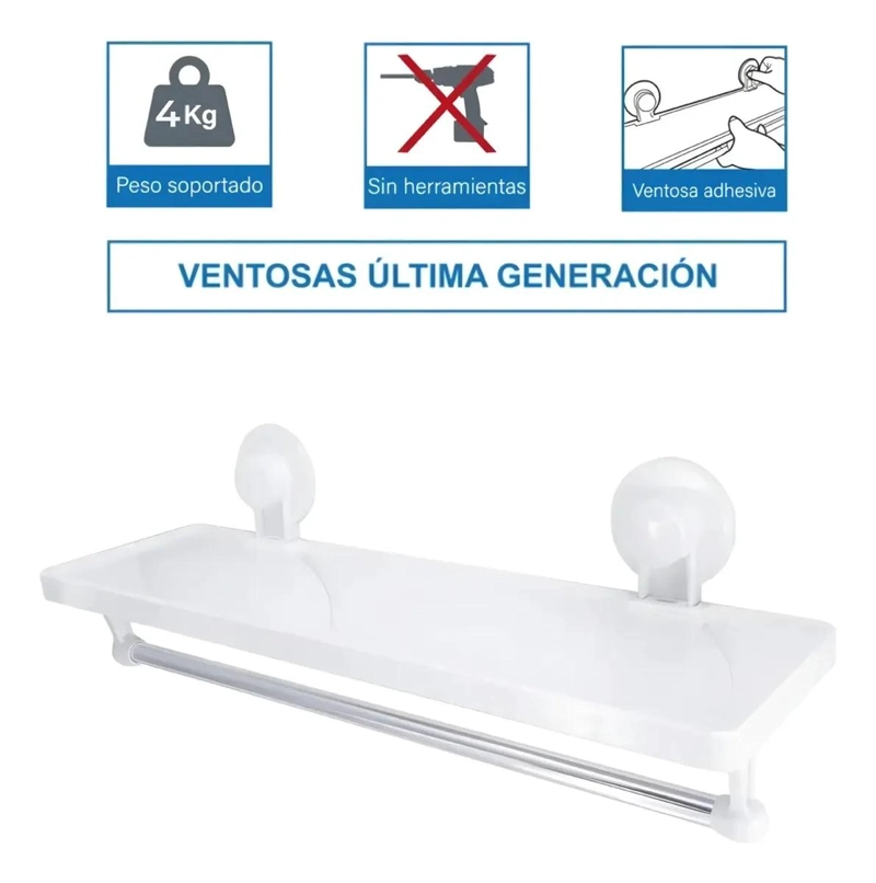 ESTANTE ORGANIZADOR DE DUCHA Y TOALLERO CON VENTOSA ADHESIVA - 2