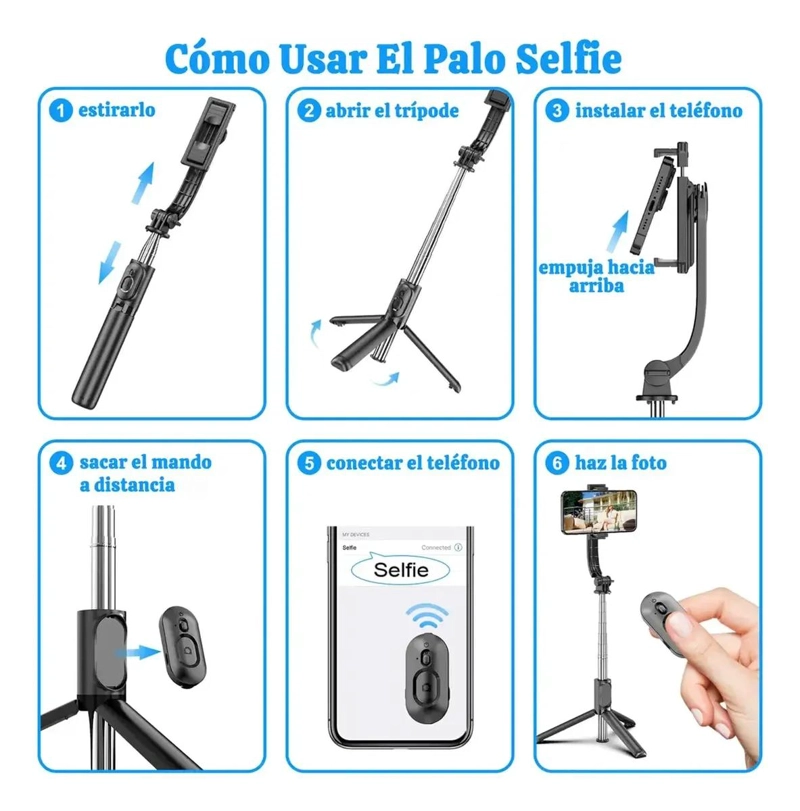 PALO SELFIE CON LUZ Y TRIPODE BLUETOOTH PARA MOVILES - 3