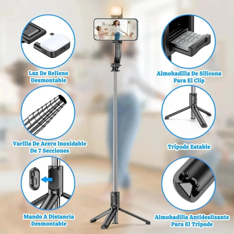 PALO SELFIE CON LUZ Y TRIPODE BLUETOOTH PARA MOVILES - 6
