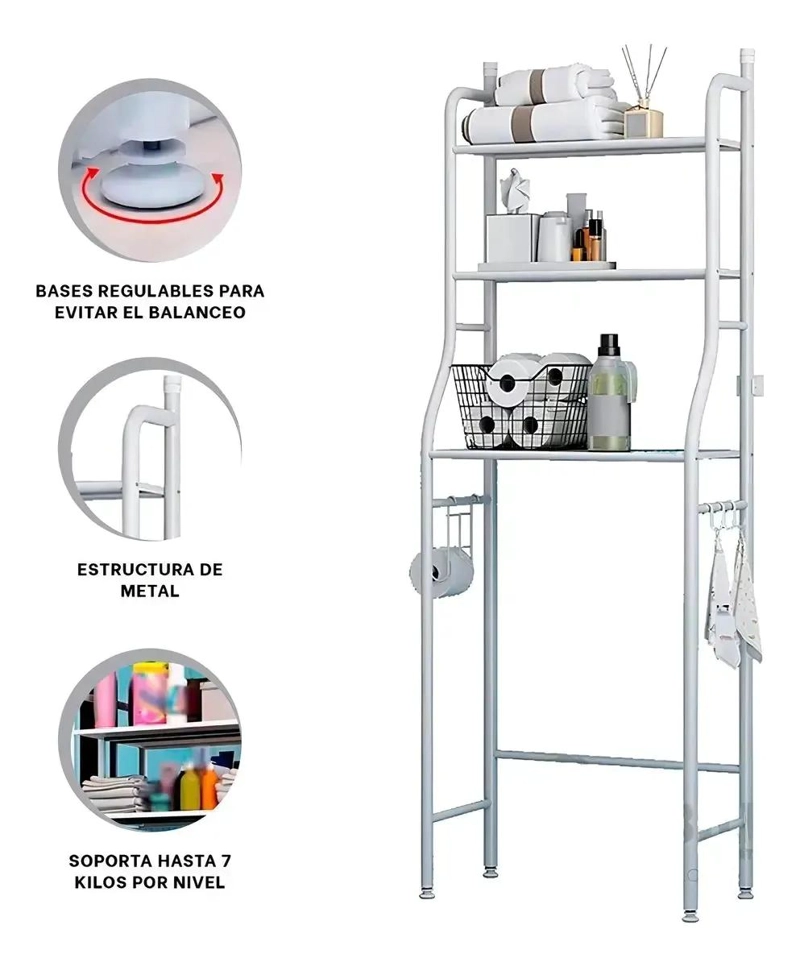 MUEBLE ORGANIZADOR DE BAÑO CON 3 ESTANTES METALICOS - 3