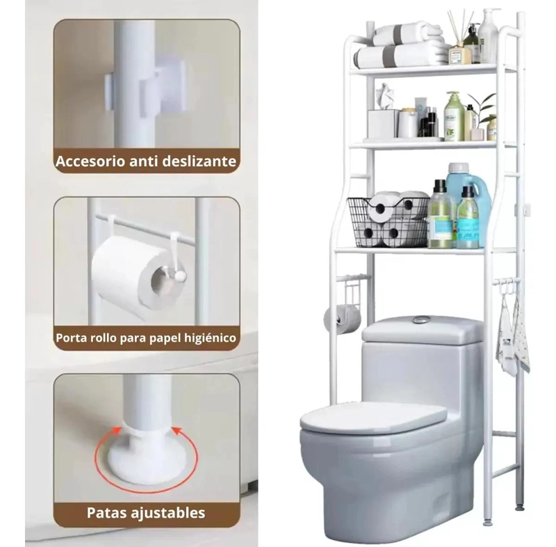 MUEBLE ORGANIZADOR DE BAÑO CON 3 ESTANTES METALICOS - 5