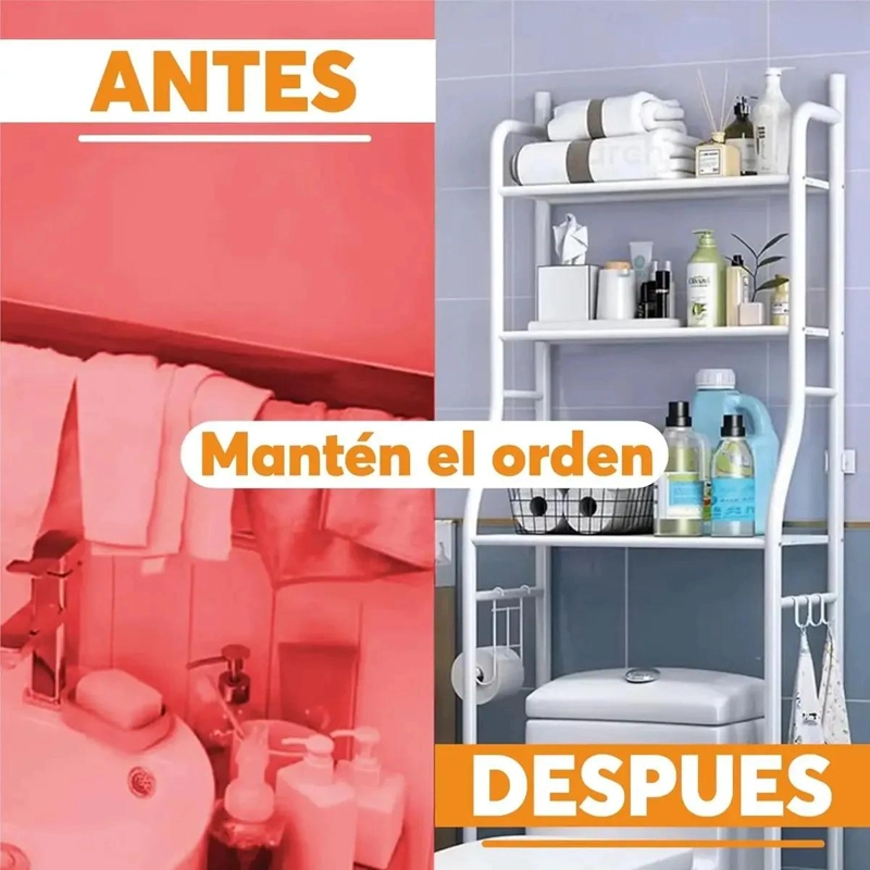 MUEBLE ORGANIZADOR DE BAÑO CON 3 ESTANTES METALICOS - 9