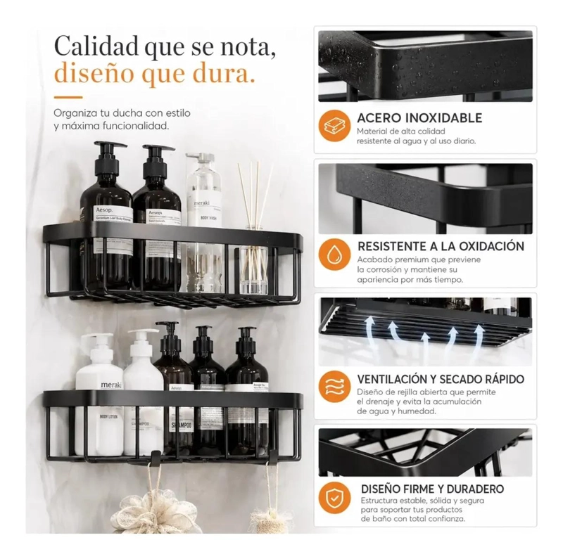 ESTANTE ESQUINERO METALICO PARA DUCHA CON 5 COMPARTIMENTOS - 4