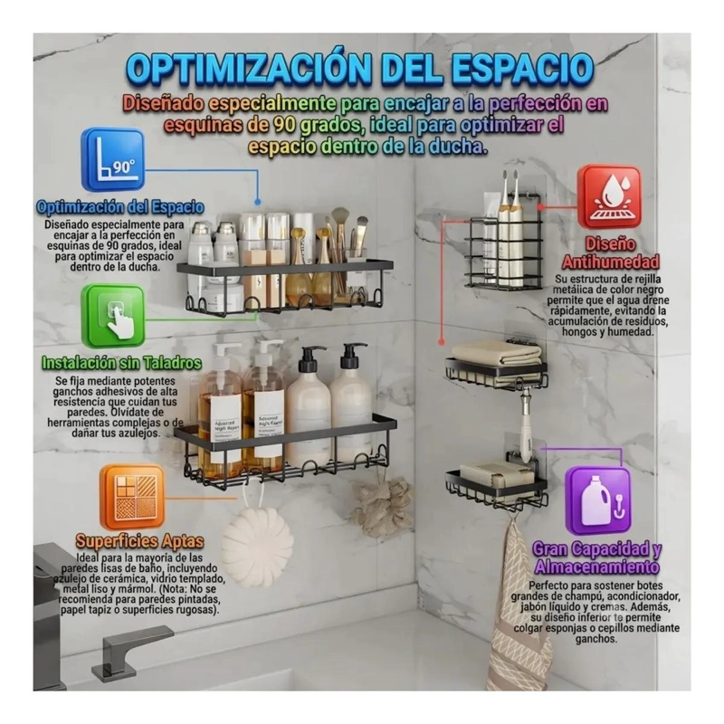 ESTANTE ESQUINERO METALICO PARA DUCHA CON 5 COMPARTIMENTOS - 5