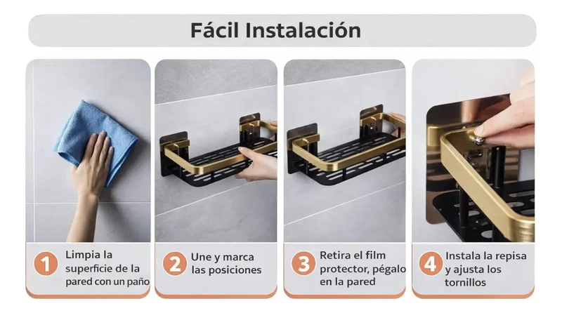 ESTANTE DE ALMACENAJE PARA BAÑO SIN PERFORACION Y RESISTENTE AL AGUA - 3