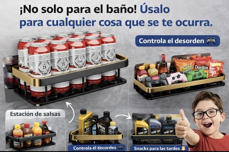 ESTANTE DE ALMACENAJE PARA BAÑO SIN PERFORACION Y RESISTENTE AL AGUA - 5