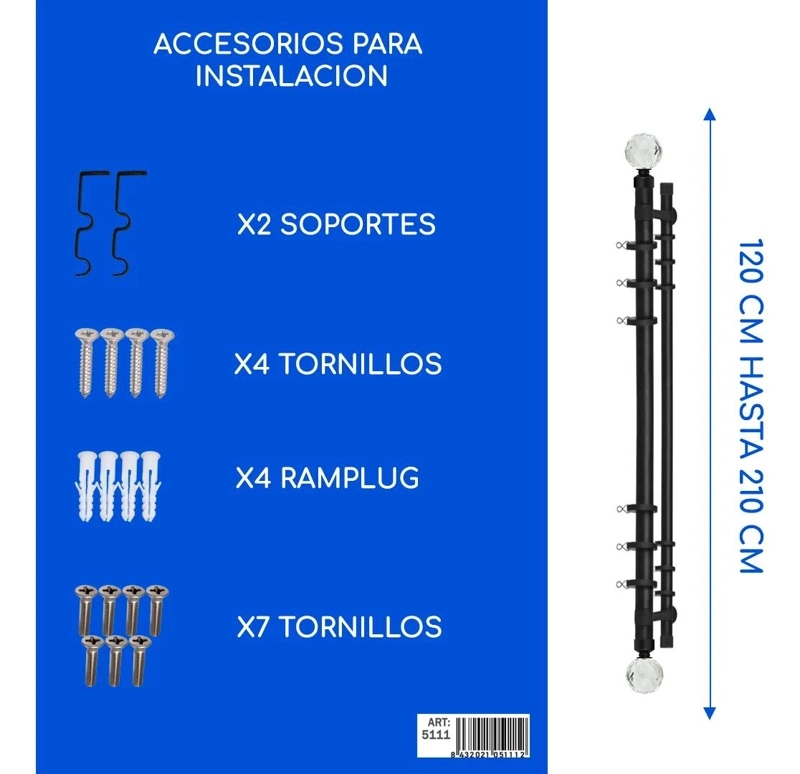 BARRAS DE CORTINA METALICAS EXTENSIBLES 120-210 CM COLOR NEGRO - 2