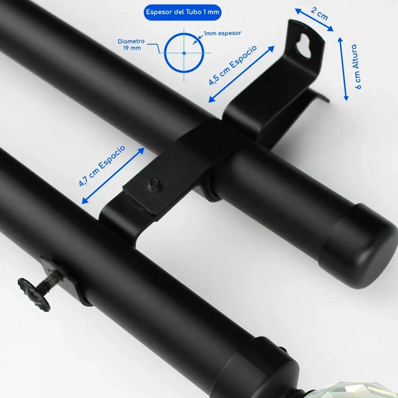 BARRAS DE CORTINA METALICAS EXTENSIBLES 120-210 CM COLOR NEGRO - 4