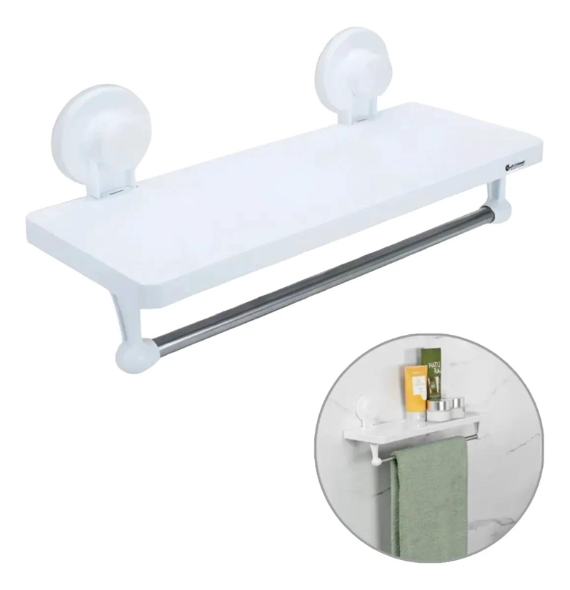 ESTANTE ORGANIZADOR DE DUCHA Y TOALLERO CON VENTOSA ADHESIVA - 1