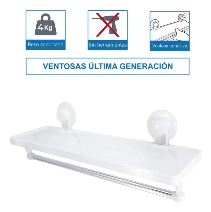 ESTANTE ORGANIZADOR DE DUCHA Y TOALLERO CON VENTOSA ADHESIVA - 2