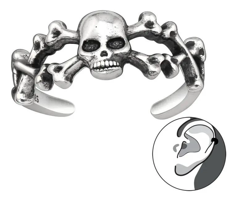 ARO A PRESION CALAVERA EN PLATA 925 PARA OREJA - 1