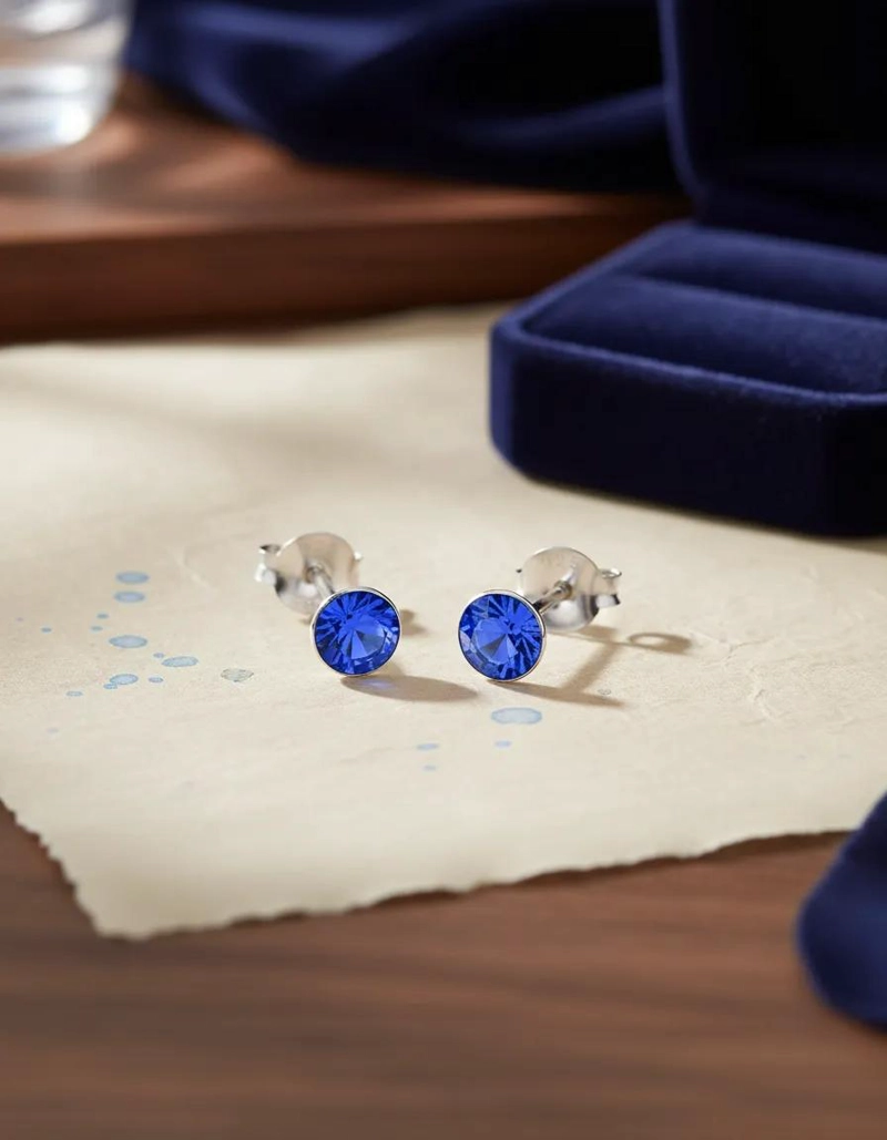 AROS PENDIENTES DE PLATA 925 CON PUNTOS DE LUZ AZUL - 2