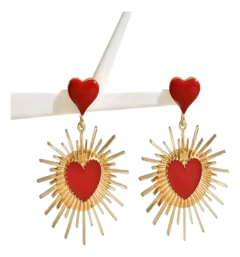 AROS ELEGANTES EN FORMA DE CORAZON ESMALTADOS ROJOS - 1