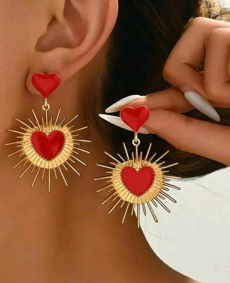 AROS ELEGANTES EN FORMA DE CORAZON ESMALTADOS ROJOS - 2