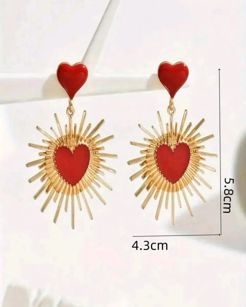 AROS ELEGANTES EN FORMA DE CORAZON ESMALTADOS ROJOS - 3