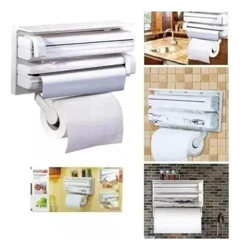 PORTA ROLLO DE COCINA TRIPLE PARA FILM Y PAPEL ALUMINIO - 3