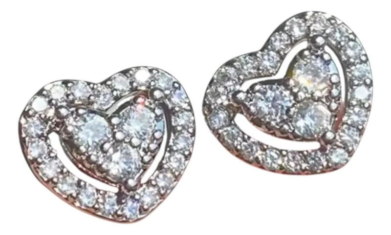 AROS CORAZON EN PLATA ESTERLINA CON MICROCIRCONES BRILLANTES - 1