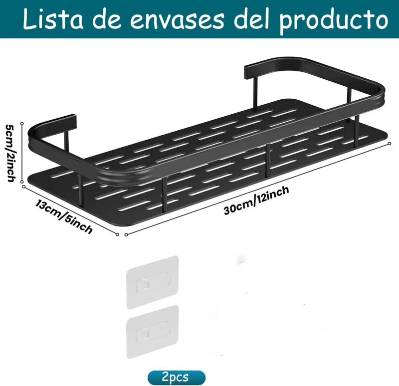 ORGANIZADOR DE DUCHA ADHESIVO NEGRO PARA BAÑO Y COCINA - 2