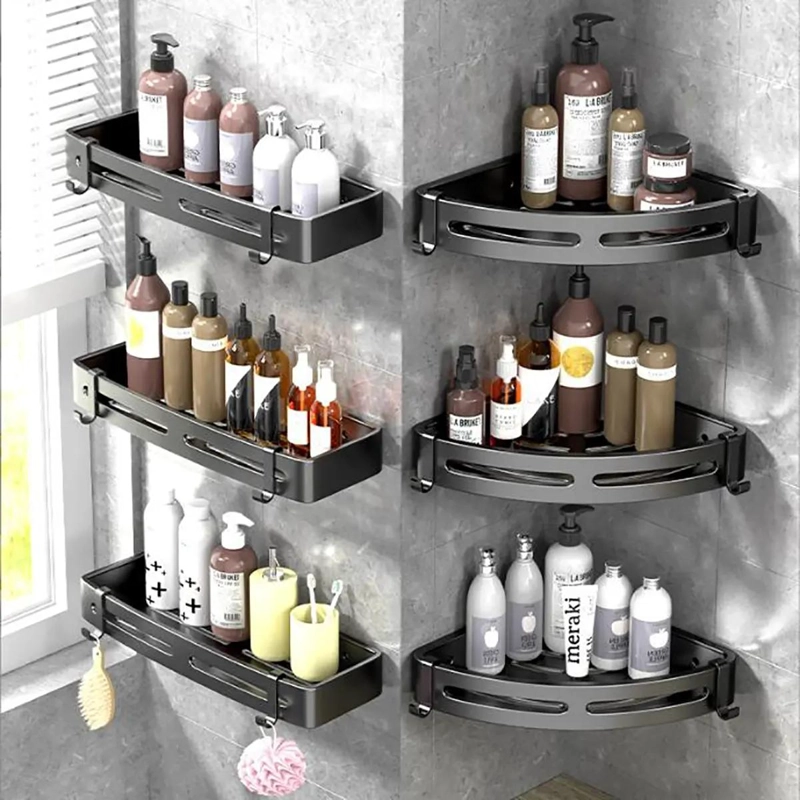 ORGANIZADOR DE DUCHA ADHESIVO NEGRO PARA BAÑO Y COCINA - 6