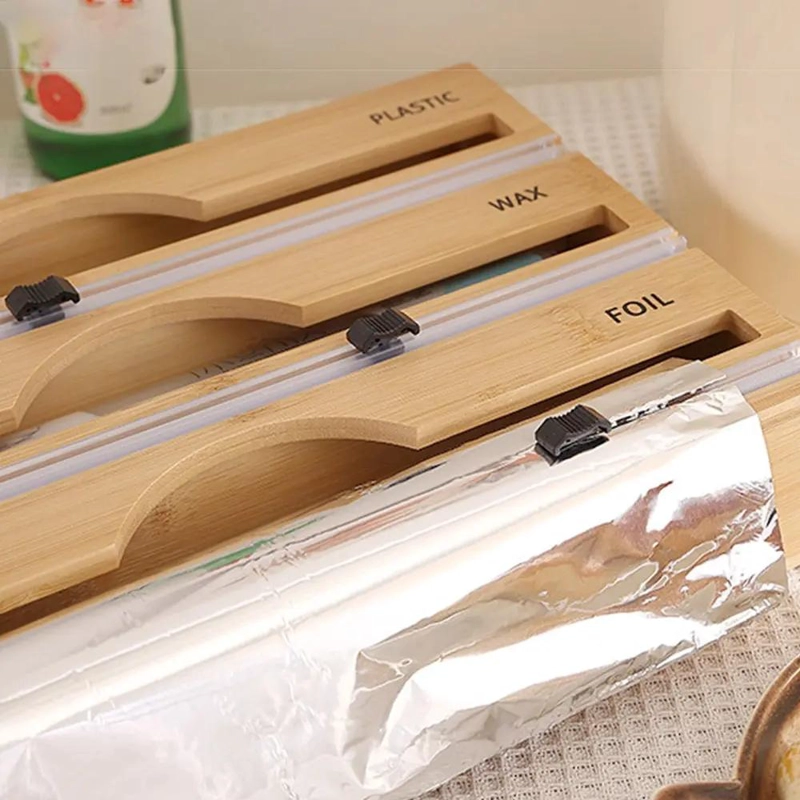 SOPORTE DE PAPEL DE ALUMINIO DE BAMBU NATURAL RECARGABLE - 7