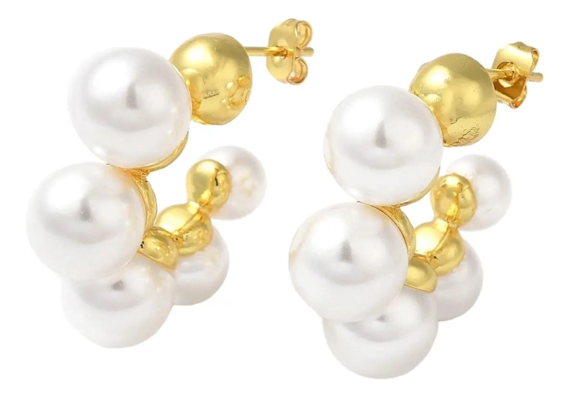 AROS DE PERLAS CON BAÑO DE ORO DE 28.5 MM PARA DAMA - 1