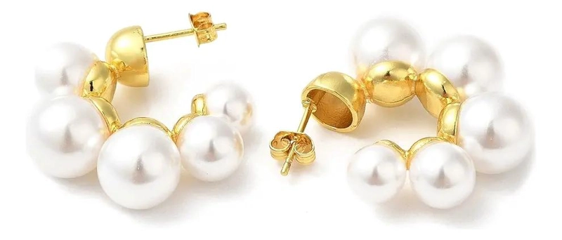 AROS DE PERLAS CON BAÑO DE ORO DE 28.5 MM PARA DAMA - 2