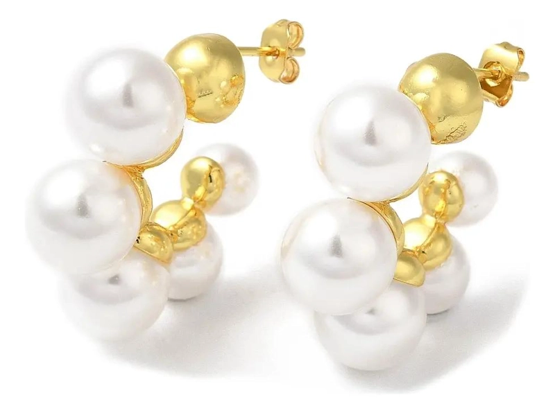 AROS DE PERLAS CON BAÑO DE ORO DE 28.5 MM PARA DAMA - 3