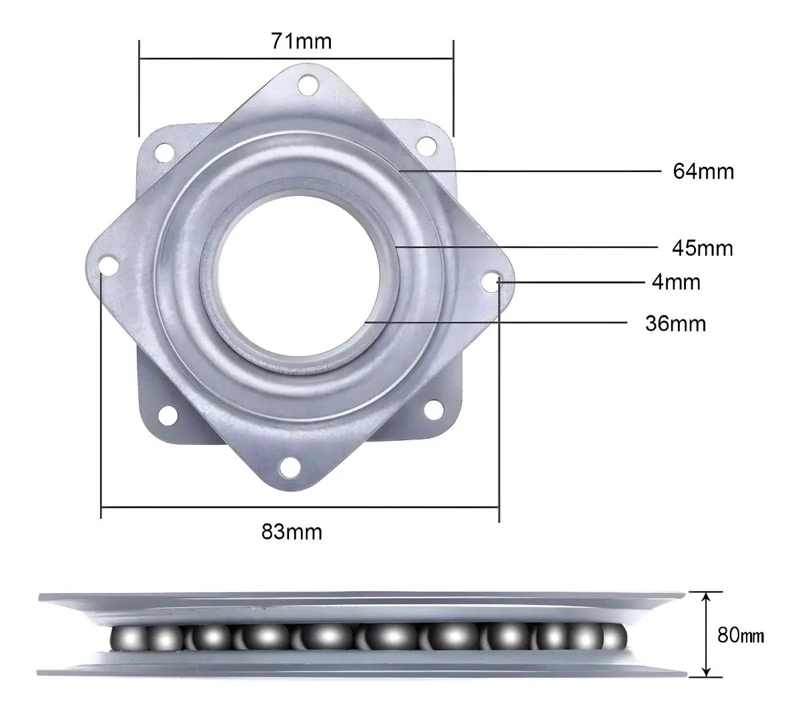 PACK DE 4 BASES GIRATORIAS CUADRADAS DE ACERO 71X71MM - 2