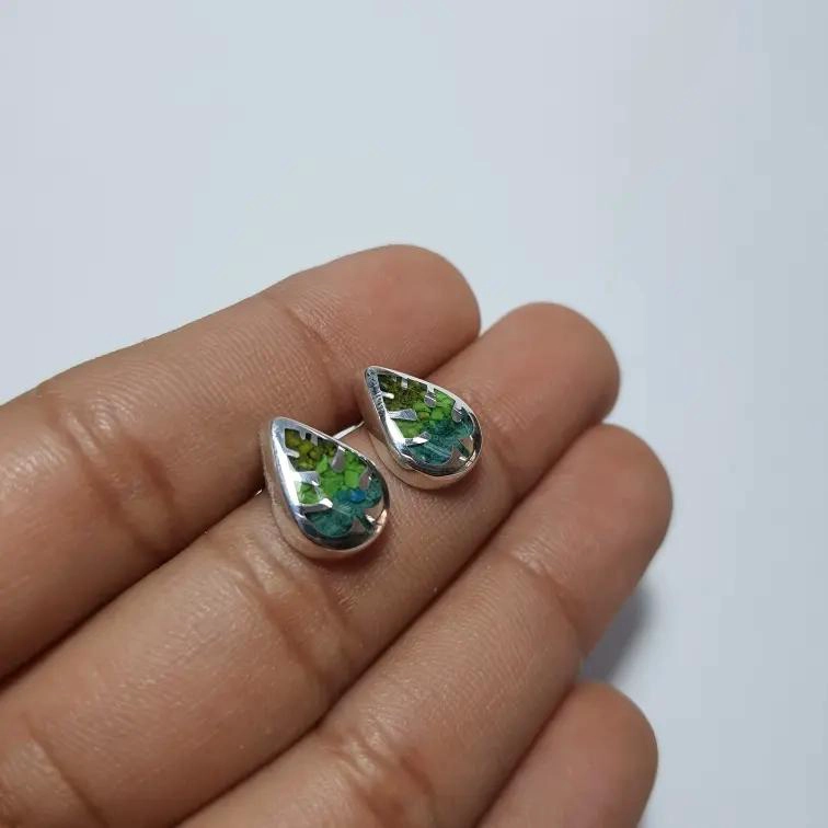AROS DE PLATA 950 CON DISEÑO MODERNO Y PIEDRA MOLIDA - 2