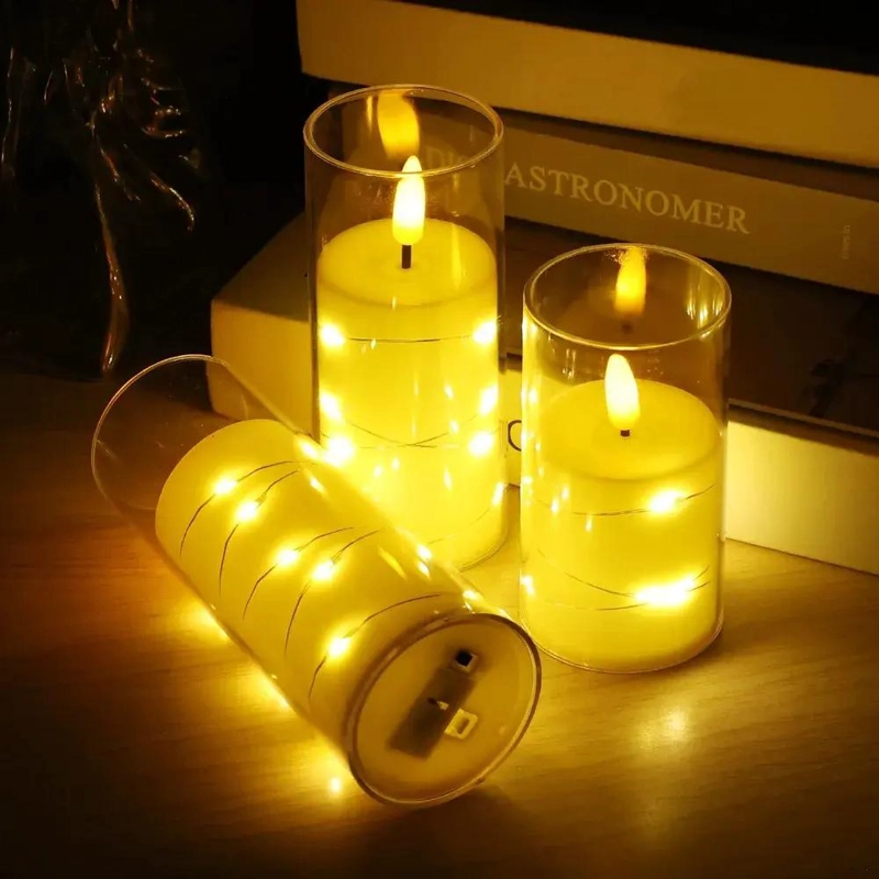 PACK DE 3 VELAS LED DECORATIVAS CON LUZ CALIDA - 2
