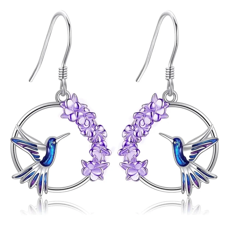 AROS COLIBRI DE PLATA 925 CON DISEÑO FLORAL PARA MUJER - 1