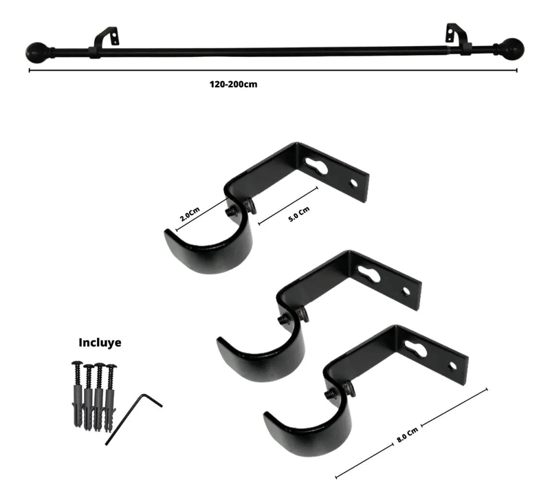 SET EXTENSIBLE DE METAL 120-200 CM COLOR NEGRO CON TERMINALES - 5